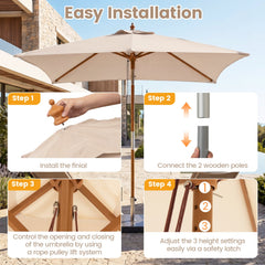 7 Feet Outdoor Rectangular Patio Umbrella with 3 Adjustable Heights-Beige