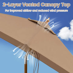 7 Feet Outdoor Rectangular Patio Umbrella with 3 Adjustable Heights-Coffee