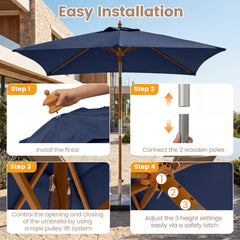 7 Feet Outdoor Rectangular Patio Umbrella with 3 Adjustable Heights-Navy