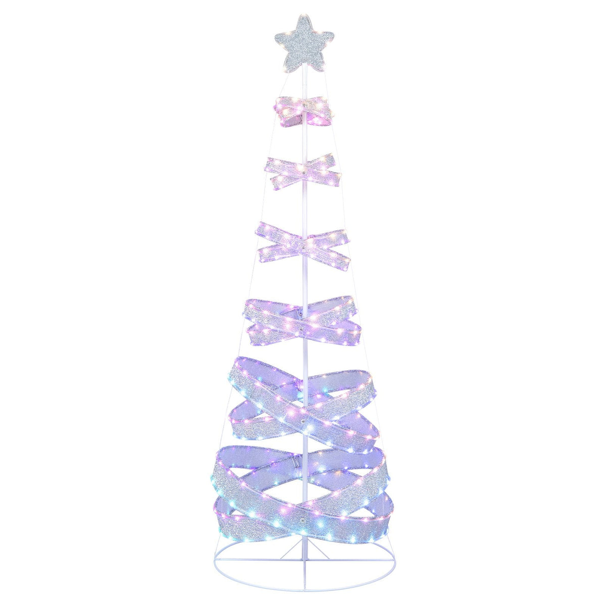 7 FT Outdoor Spiral Christmas Tree with 341 LED Lights, 34 Modes, Ground Stakes and Star Topper