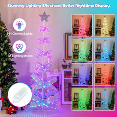 7 FT Outdoor Spiral Christmas Tree with 341 LED Lights, 34 Modes, Ground Stakes and Star Topper