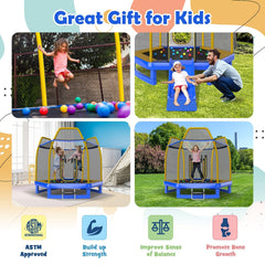 7 Feet Trampoline with Ladder and Slide for Indoor and Outdoor-Blue