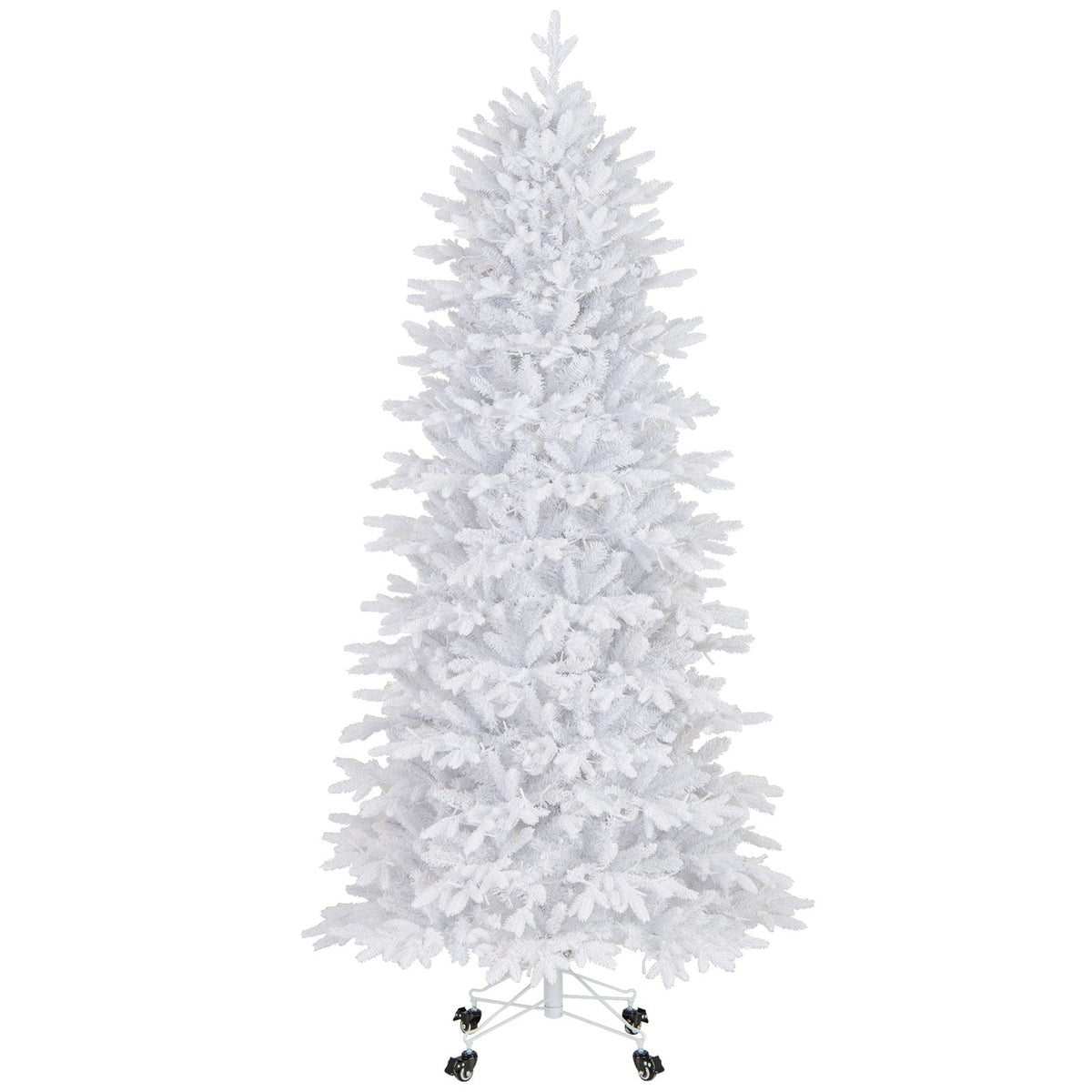 7 FT White Flocked Christmas Tree with 1880 Tips, 900 Warm White LEDs and a Rolling Base