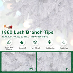 7 FT White Flocked Christmas Tree with 1880 Tips, 900 Warm White LEDs and a Rolling Base