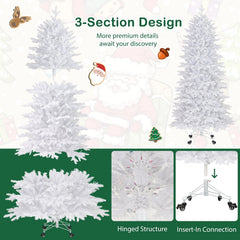 7 FT White Flocked Christmas Tree with 1880 Tips, 900 Warm White LEDs and a Rolling Base