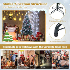 7 FT Slim Flocked Christmas Tree with Fibre Optics, Pine Cones, Red Berries and 8 Lighting Modes