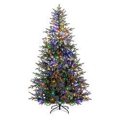 7 FT Pre-Lit Christmas Tree with 678 Tips and 300 Warm White and Multicolour LEDs, 11 Modes