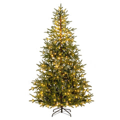 7 FT Pre-Lit Christmas Tree with 678 Tips and 300 Warm White and Multicolour LEDs, 11 Modes