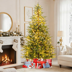 7 FT Pre-Lit Christmas Tree with 678 Tips and 300 Warm White and Multicolour LEDs, 11 Modes