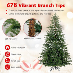 7 FT Pre-Lit Christmas Tree with 678 Tips and 300 Warm White and Multicolour LEDs, 11 Modes