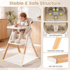 7-in-1 Convertible Foldable Baby High Chair with Adjustable Tray for Kids-Beige