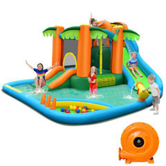 7-in-1 Palm Tree Inflatable Water Park with Trampoline, Ball Pit and 780W Blower