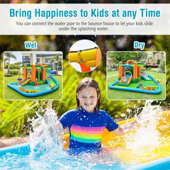 7-in-1 Palm Tree Inflatable Water Park with Trampoline, Ball Pit and 780W Blower