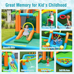 7-in-1 Palm Tree Inflatable Water Park with Trampoline, Ball Pit and 780W Blower