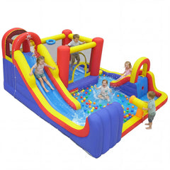 7-in-1 Outdoor Inflatable Bounce House with Dual Slides, Splash Pool and Climbing Wall
