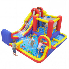 7-in-1 Outdoor Inflatable Bounce House with Dual Slides, Splash Pool and Climbing Wall