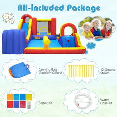 7-in-1 Outdoor Inflatable Bounce House with Dual Slides, Splash Pool and Climbing Wall