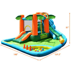 Palm Tree Inflatable Water Park with Two Slides, Ball Pit and Climbing Wall