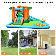 Palm Tree Inflatable Water Park with Two Slides, Ball Pit and Climbing Wall