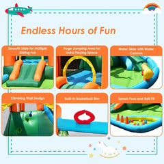 Palm Tree Inflatable Water Park with Two Slides, Ball Pit and Climbing Wall