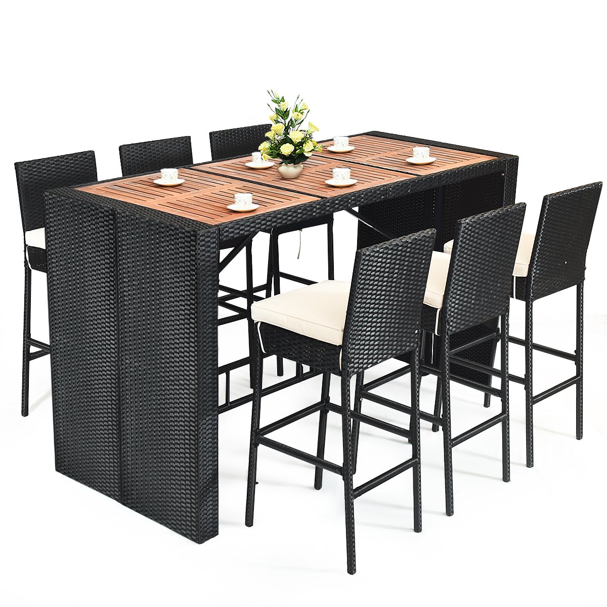 7 Pieces Patio Rattan Wicker Dining Furniture Set
