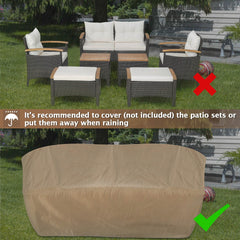 7 Piece Wicker Patio Conversation Set with Acacia Armrests, 2 Ottomans and 2 Side Tables, Off White