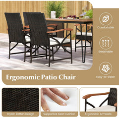 7 Piece Wicker Patio Dining Set with 63 in Acacia Table and 6 Armchairs