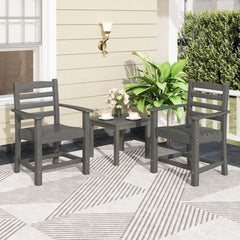 7 Piece HDPE Patio Dining Set for 6, 67 Inch Grey Wood Look Table and 6 Slatted Armchairs with Stainless Screws