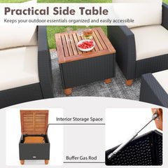 7 Piece Wicker Patio Conversation Set with 2 Storage Side Tables and 2 Ottomans, Off White