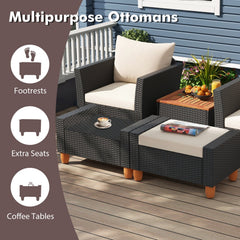 7 Piece Wicker Patio Conversation Set with 2 Storage Side Tables and 2 Ottomans, Off White