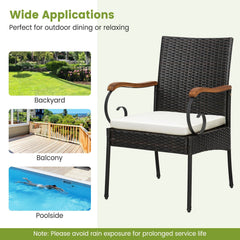 7 Piece Wicker Patio Dining Set for 6, 63 by 36 Inch Acacia Table and Six Chairs with Acacia Armrests
