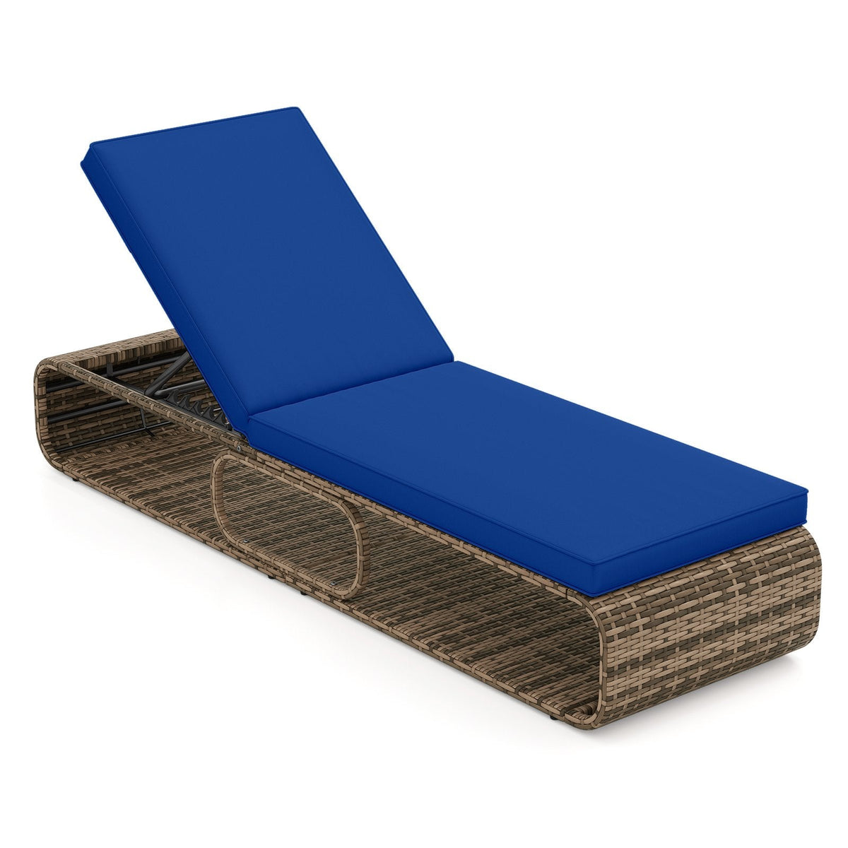 PE Rattan Chaise Lounge with 7 Level Backrest and Under Seat Storage, Navy
