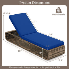 PE Rattan Chaise Lounge with 7 Level Backrest and Under Seat Storage, Navy