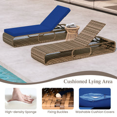 PE Rattan Chaise Lounge with 7 Level Backrest and Under Seat Storage, Navy