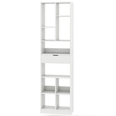 7-tier Bookshelf with Drawer 180cm Floor Standing Display Rack Storage Shelf-White