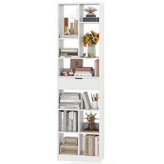 7-tier Bookshelf with Drawer 180cm Floor Standing Display Rack Storage Shelf-White