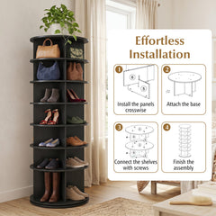 7-Tier Rotating Shoe Rack Tower Freestanding Spinning Shoe Organizer-Black