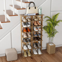 7-Tiers Vertical Wooden Space Saving Shoe Rack for Front Door-Natural