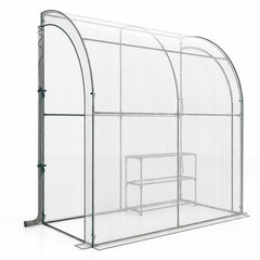 7 x 3.5 x 7 Feet Lean-to Greenhouse with Flower Rack-White