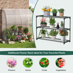 7 x 3.5 x 7 Feet Lean-to Greenhouse with Flower Rack-White