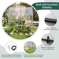 7 x 3.5 x 7 Feet Lean-to Greenhouse with Flower Rack-White
