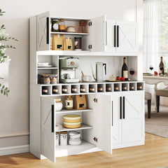 70 Inch Farmhouse Pantry Cabinet Kitchen Buffet Hutch with 4 Cabinets and 2 Open Shelves-White