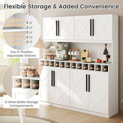 70 Inch Farmhouse Pantry Cabinet Kitchen Buffet Hutch with 4 Cabinets and 2 Open Shelves-White