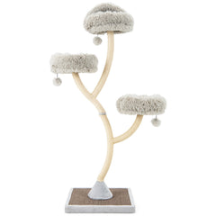 70 Inch Grey Cat Tree on a Curved Metal Frame with Three Round Perches
