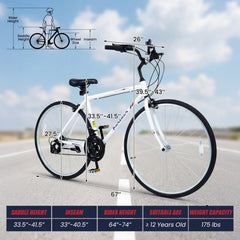 700C Hybrid Bike with Shimano 18 Speed and Phone Holder, White