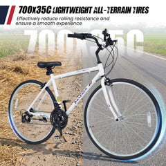 700C Hybrid Bike with Shimano 18 Speed and Phone Holder, White