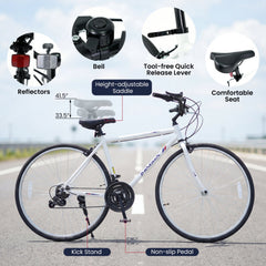 700C Hybrid Bike with Shimano 18 Speed and Phone Holder, White