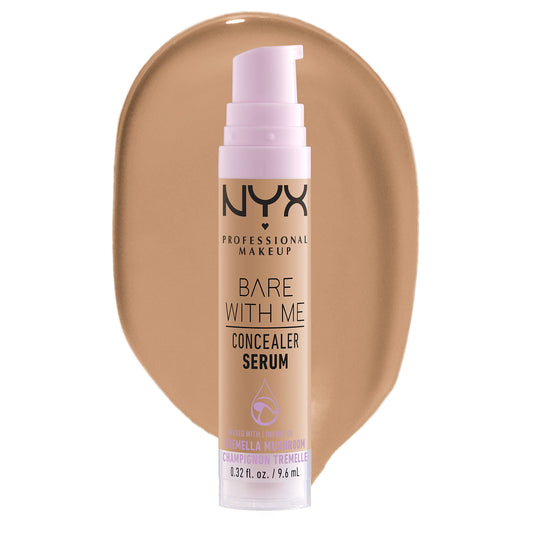NYX Professional Makeup Concealer, Under eye concealer, Bare With Me Serum, Satin and Natural Finish, Infused with Tremella Mushroom and Green tea for 24HR Hydration, Vegan Formula - 07 Medium, 9.6mL
