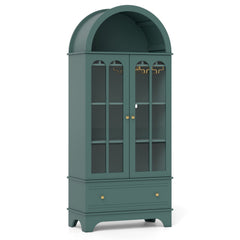 71.5 Inch Arched Cabinet 5-Tier with Tempered Glass Doors and Wine Rack-Green