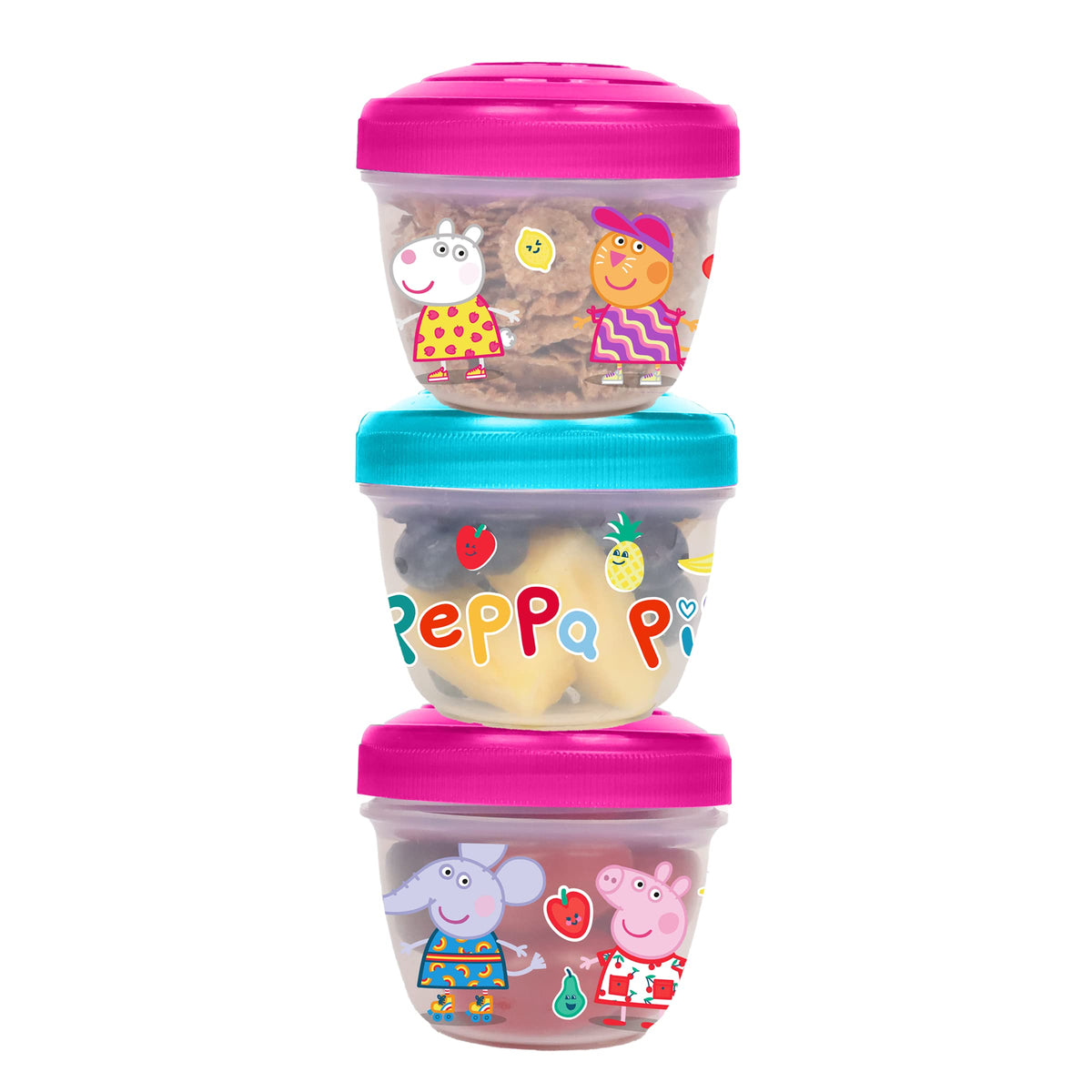 Peppa Pig To Go Containers -Snack Container for Kids/Salad Dressing Food Storage Containers with Lids/BPA-Free- 3 Vibrant Colors with Loveable Character Designs Per Set-140ml each
